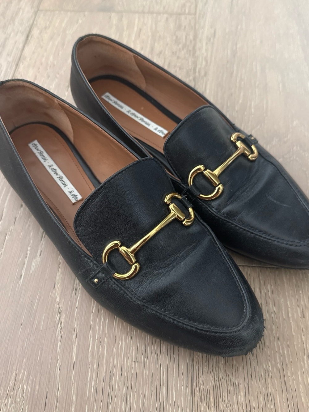 Black Leather Horsebit Loafers with Gold Hardware